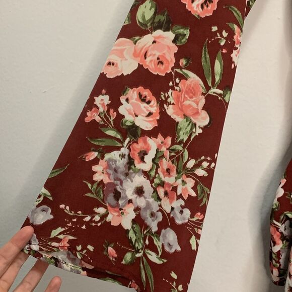 Xhilaration Burgundy Floral Boho Dress Size Medium - Picture 5 of 7